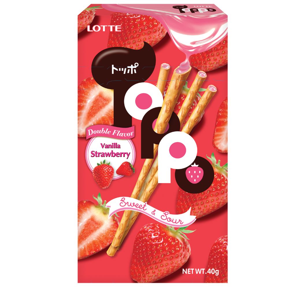 Lotte Toppo Vanilla Strawberry filled Pretzel Sticks Japanese Snacks
