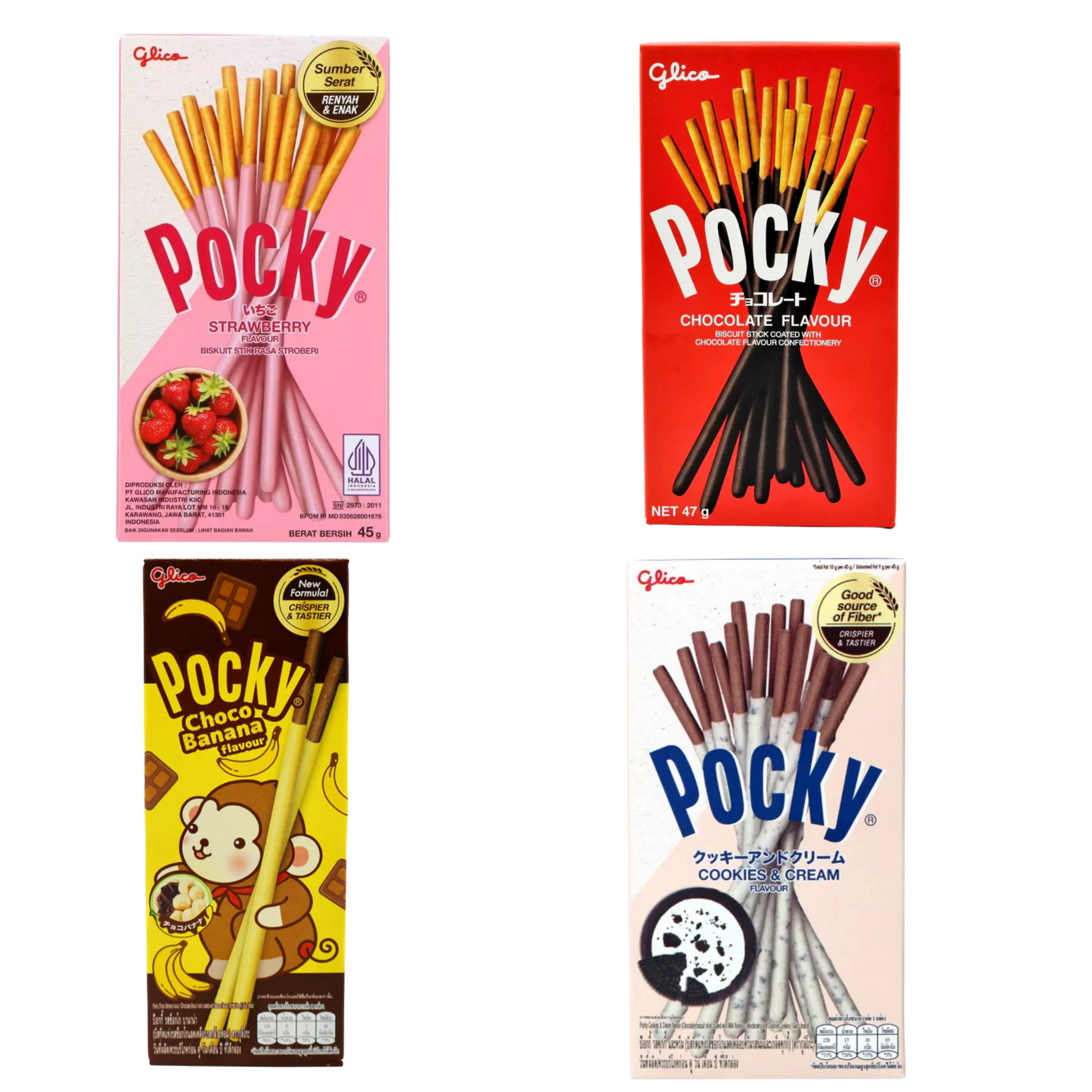 Glico Pocky Bundle of 4 Flavours of Wafer Biscuit Sticks Japanese Snacks